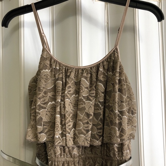 Nude floral lace High Low Dress - Picture 3 of 7